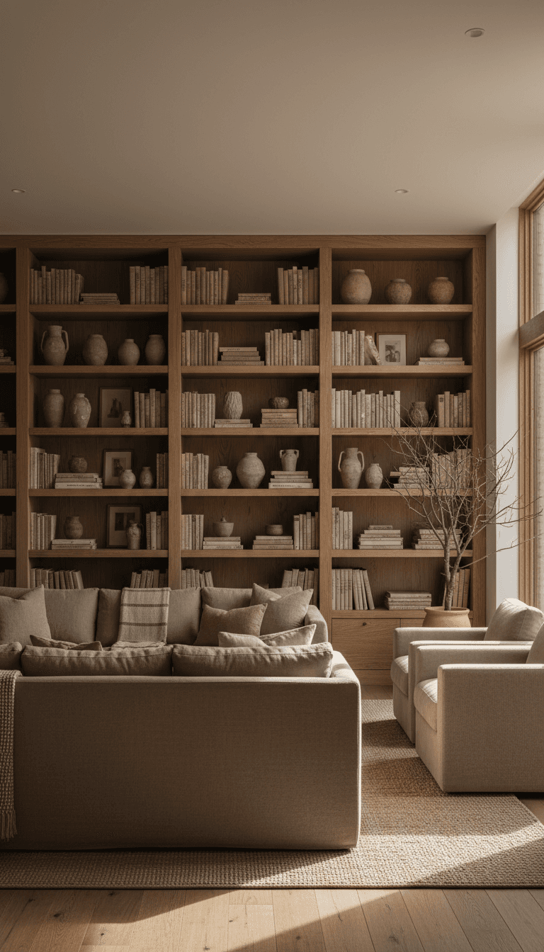Custom living room shelving and styling