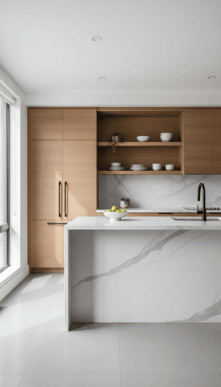 Modern kitchen with marble island