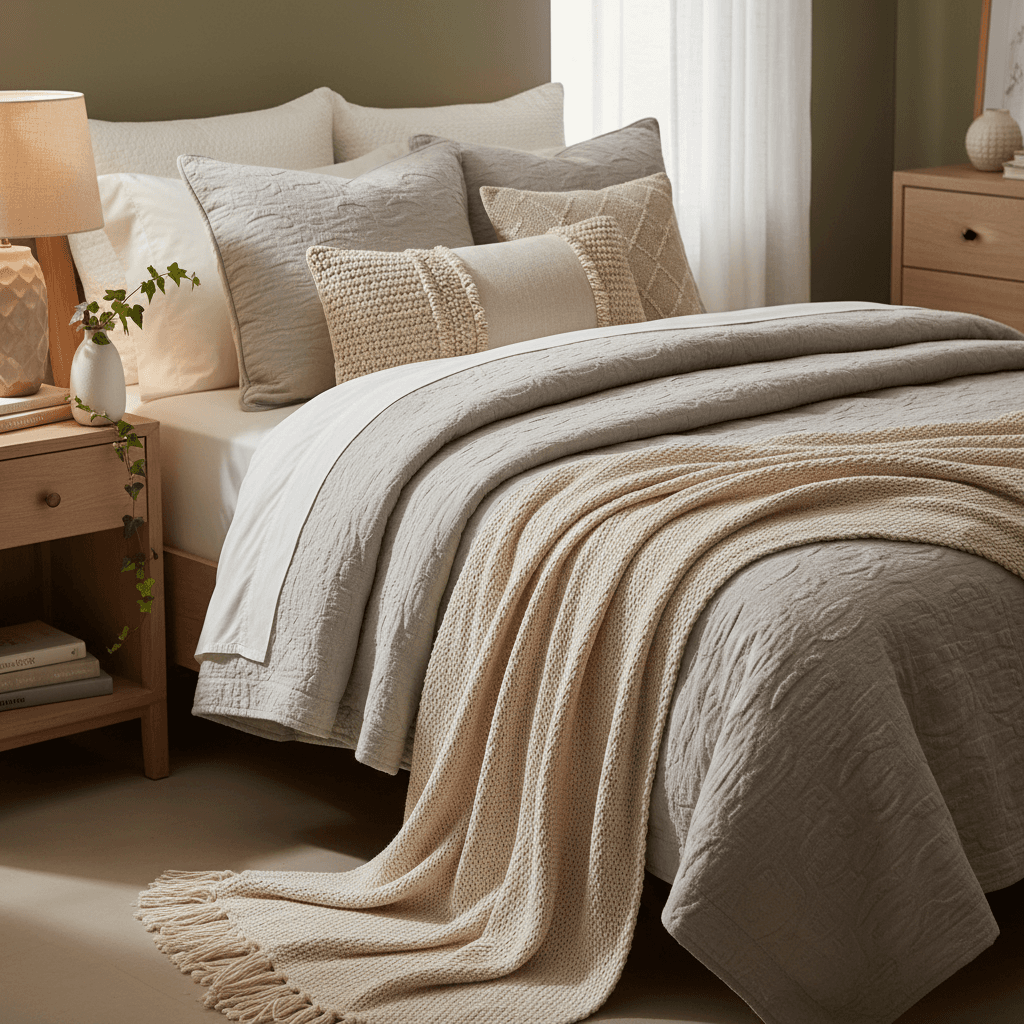 Layered bedroom styling after makeover