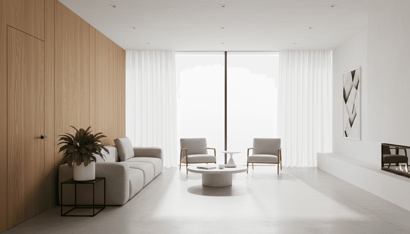 Bright and airy modern living room with a neutral palette and natural light